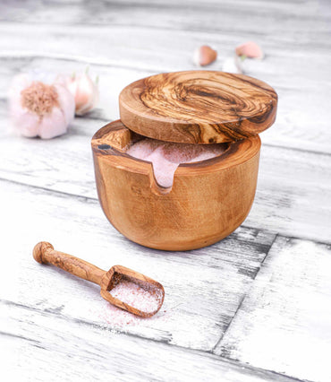 Wooden Salt Cellar with Wooden Spoon