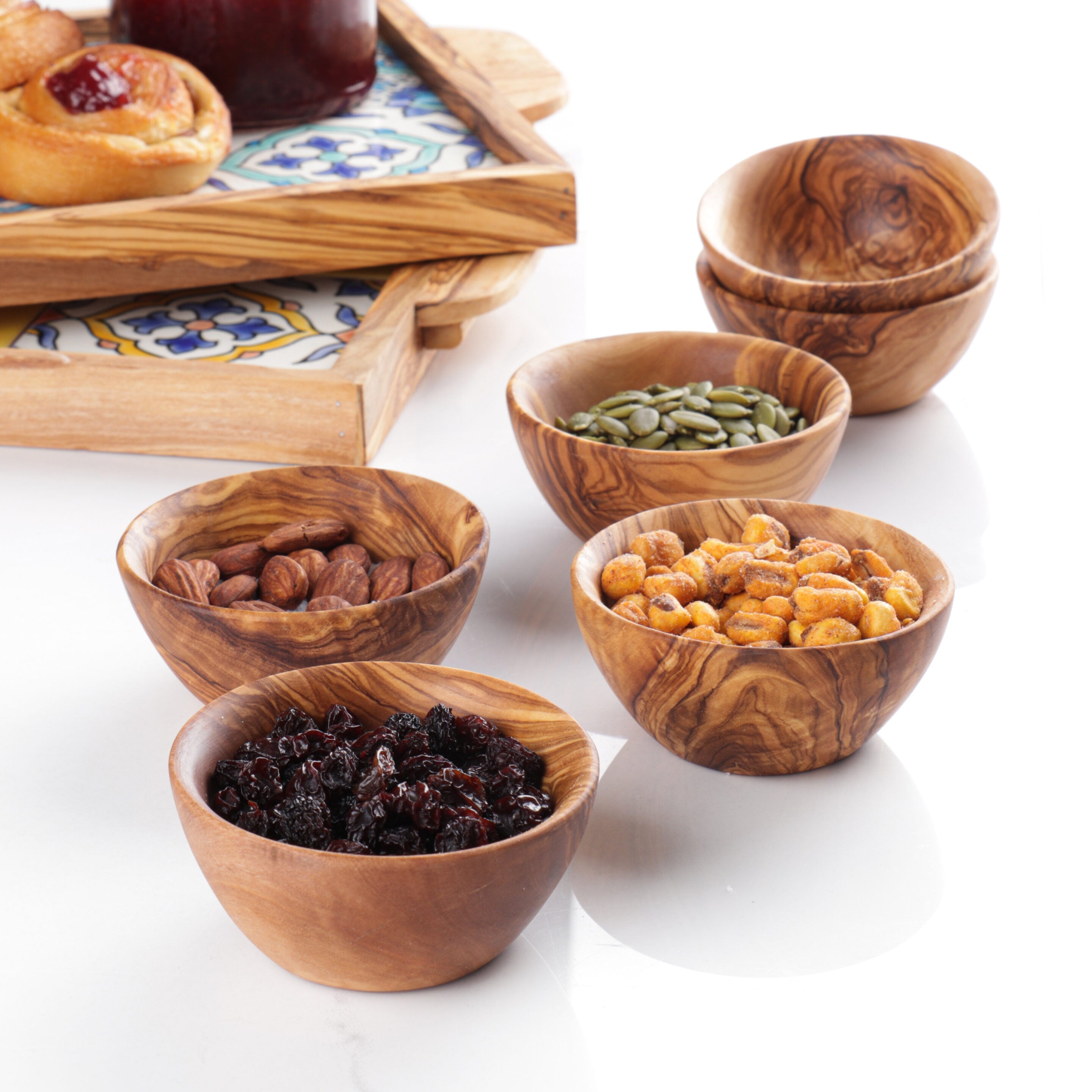 Set of 6 Small Olive Wood Bowls Handmade
