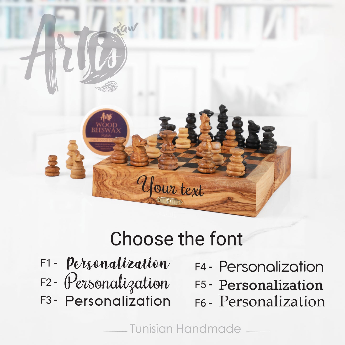 OliveWood Folding Chess Set With Storage and Chess Pieces - Artisraw Tunisie