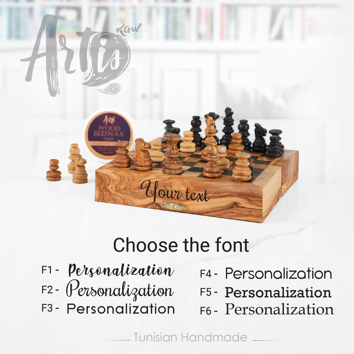 OliveWood Folding Chess Set With Storage and Chess Pieces - Artisraw Tunisie