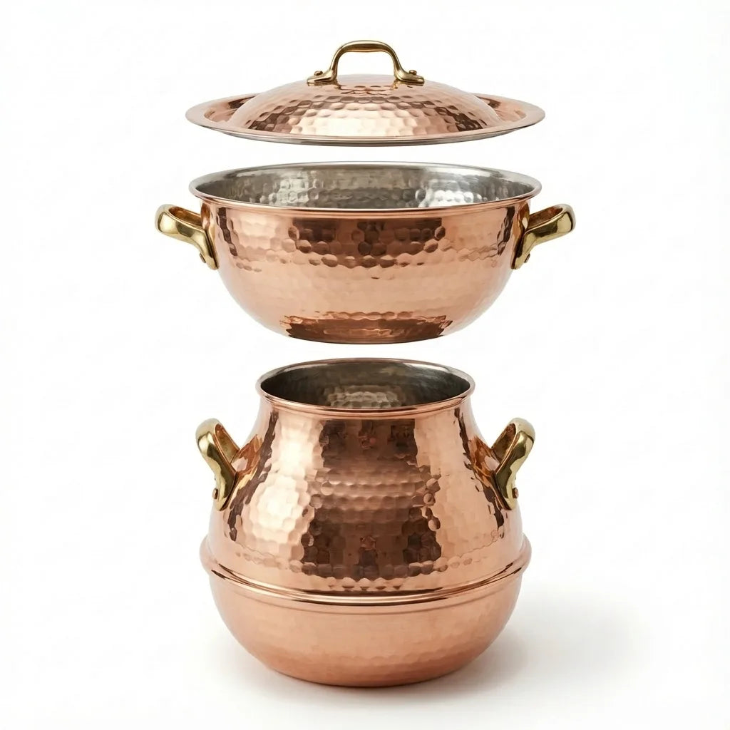 Handmade Hammered Copper Couscoussier (Couscous Steamer) – Traditional 2-Tier Steamer