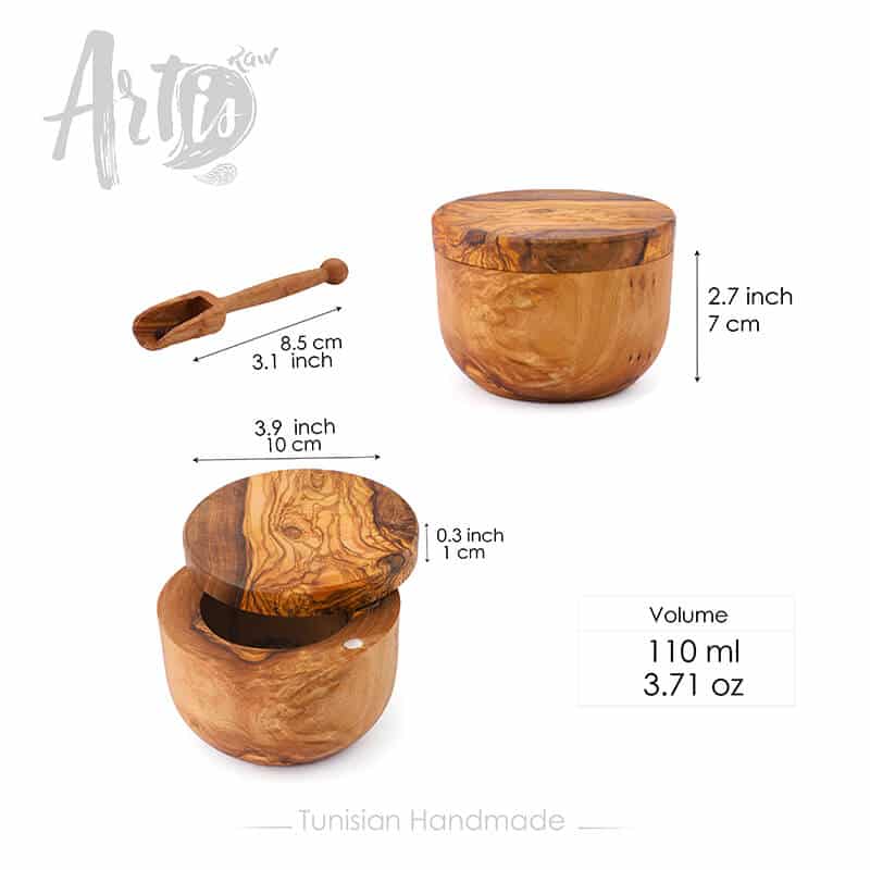Wooden Salt Cellar with Lid and Wooden Spoon