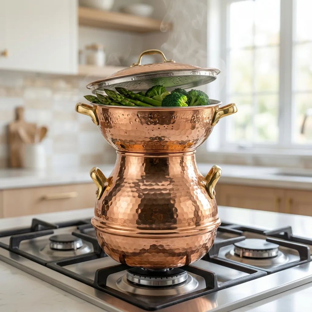 Handmade Hammered Copper Couscoussier (Couscous Steamer) – Traditional 2-Tier Steamer