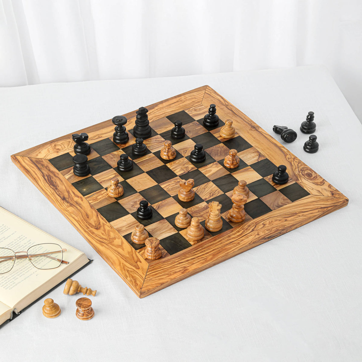 Handmade Tunisian Olive Wood Chess Board | Artisraw
