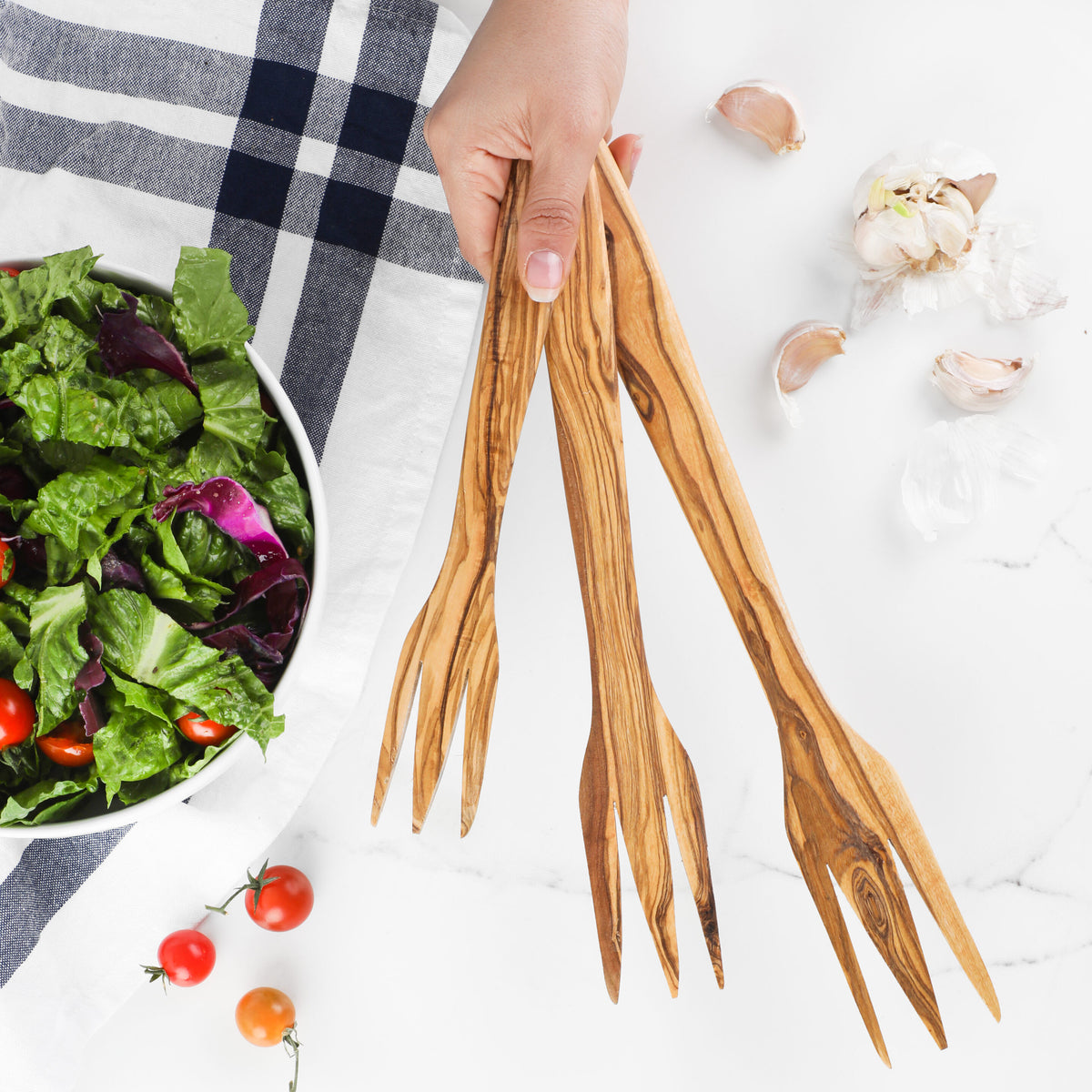 Personalized Olive Wood Salad Fork – Handmade Natural Wooden Utensil | Artisraw Tunisie