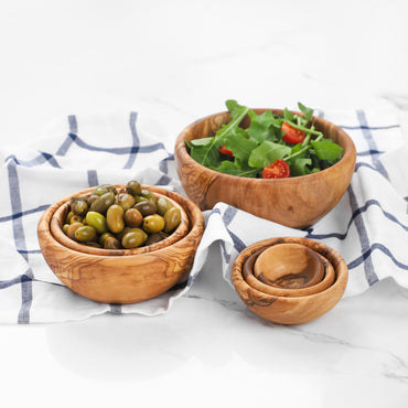 Set of 6 Wooden Bowls from small to medium sizes/ Wood Bowls handmade from Olive Wood (FREE Organic Wood Conditioner)
