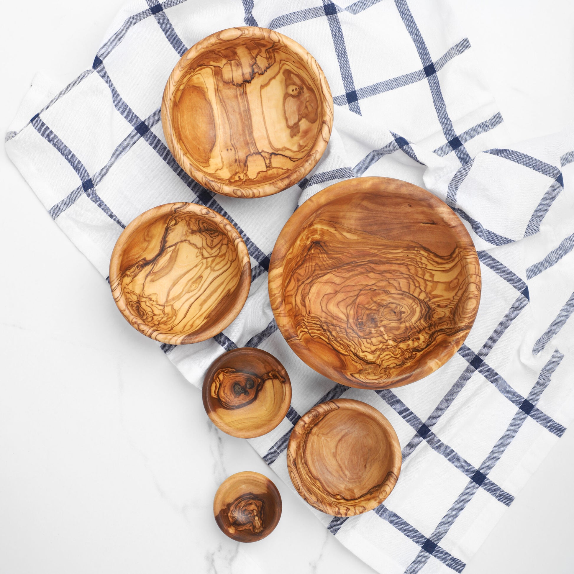 Set of 6 Wooden Bowls from small to medium sizes/ Wood Bowls handmade from Olive Wood (FREE Organic Wood Conditioner)