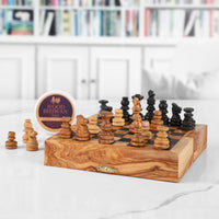 OliveWood Folding Chess Set With Storage and Chess Pieces - Artisraw Tunisie