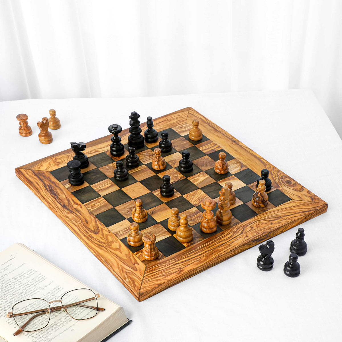 Handmade Tunisian Olive Wood Chess Board | Artisraw