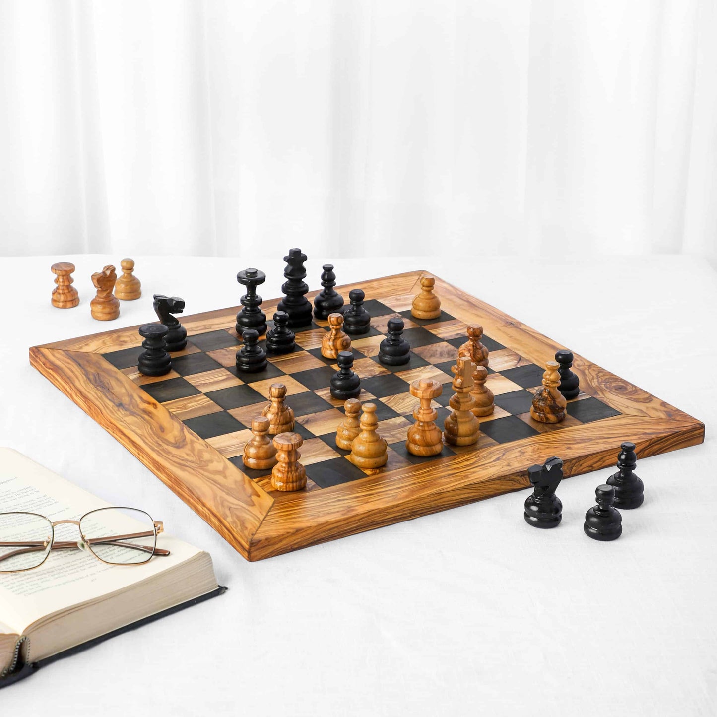 Handmade Tunisian Olive Wood Chess Board | Artisraw