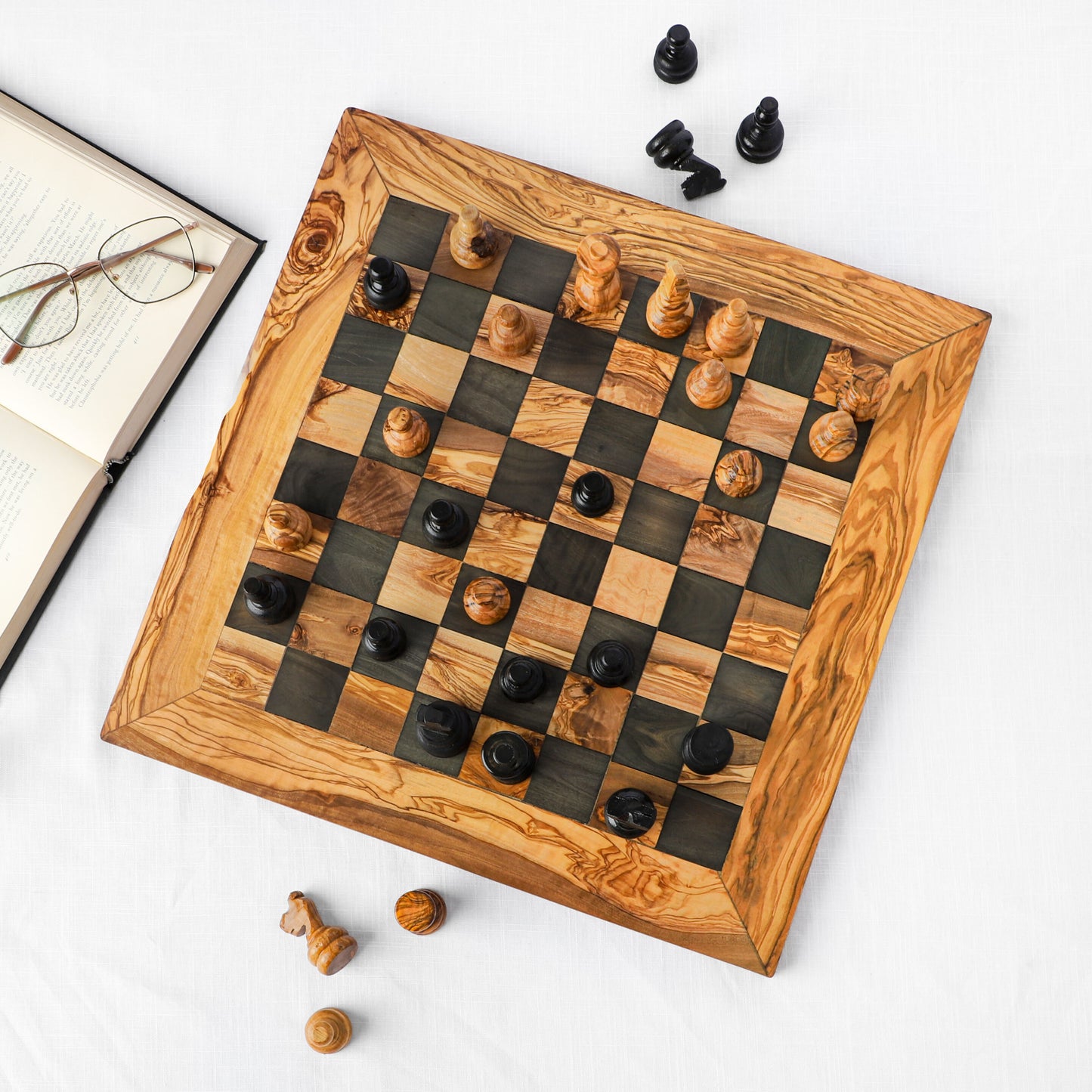 Handmade Tunisian Olive Wood Chess Board | Artisraw