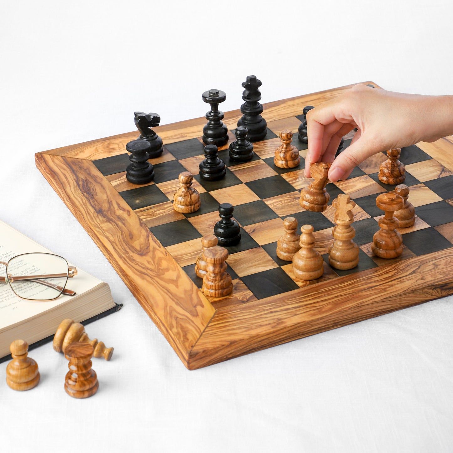 Handmade Tunisian Olive Wood Chess Board | Artisraw