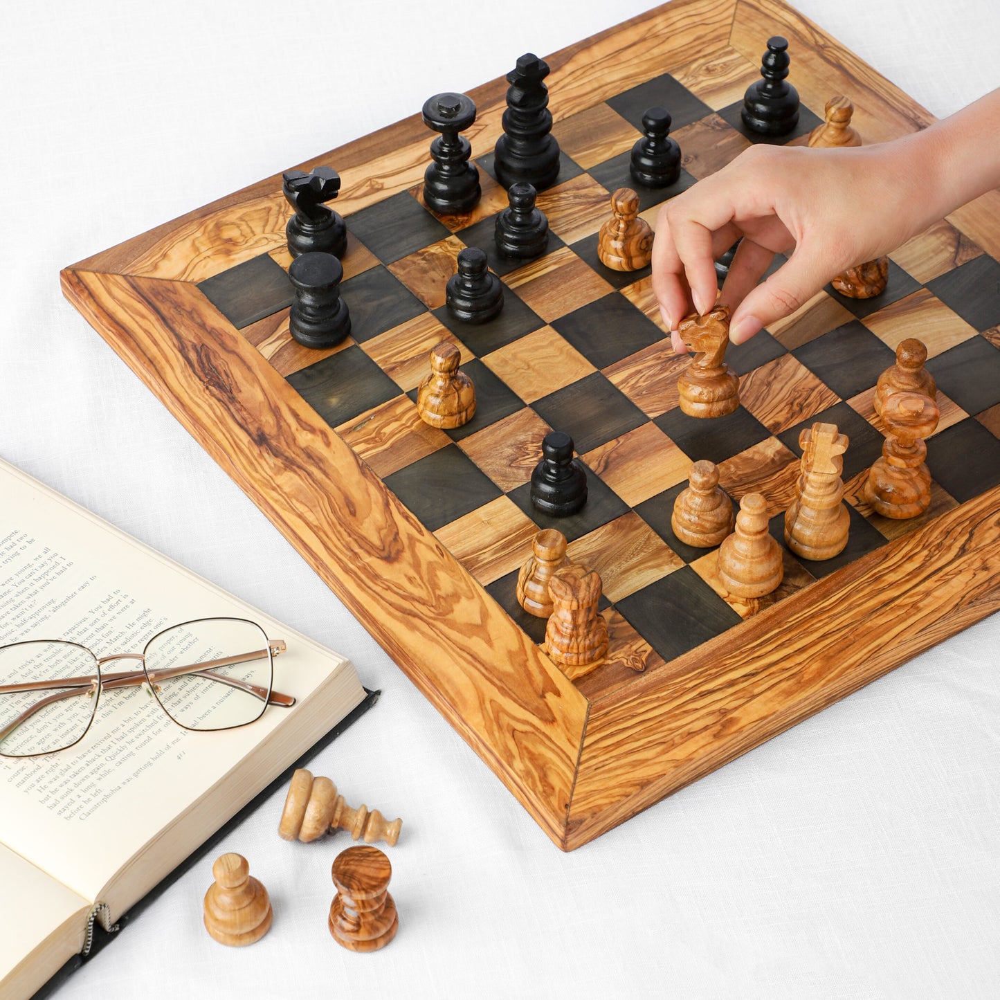 Handmade Tunisian Olive Wood Chess Board | Artisraw