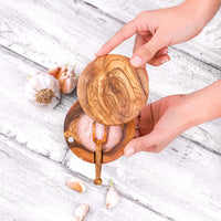 Olive Wood Salt Cellar with Pivoting Lid & Spoon