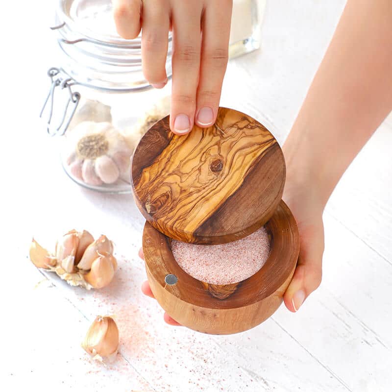 Wooden Salt Cellar with Lid and Wooden Spoon