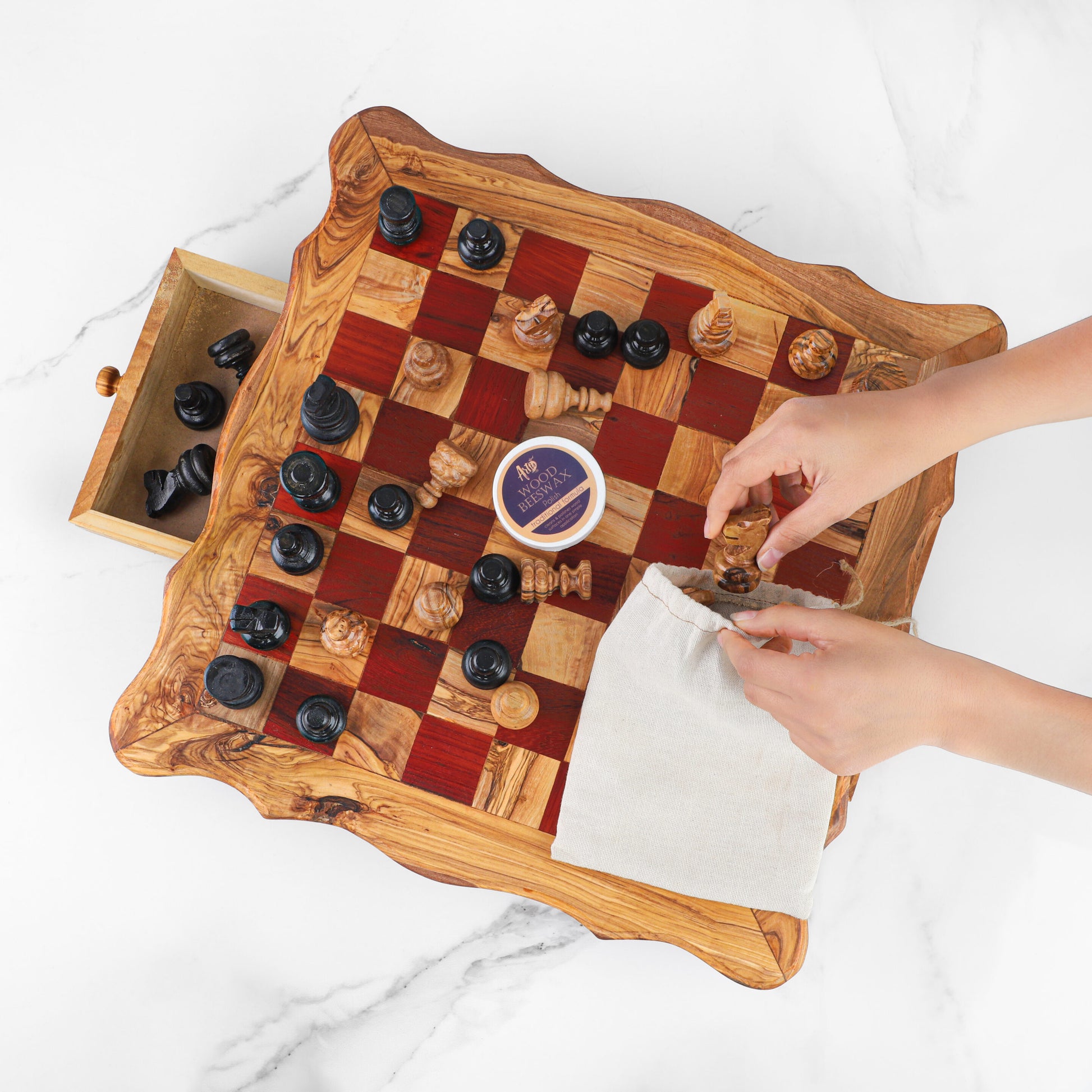 Handmade Chess Board from Tunisian Olive Wood – Artisan Olive Wood Game Board