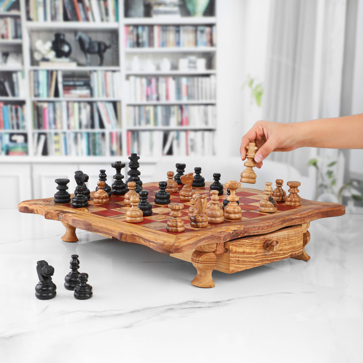 Handmade Chess Board from Tunisian Olive Wood – Artisan Olive Wood Game Board