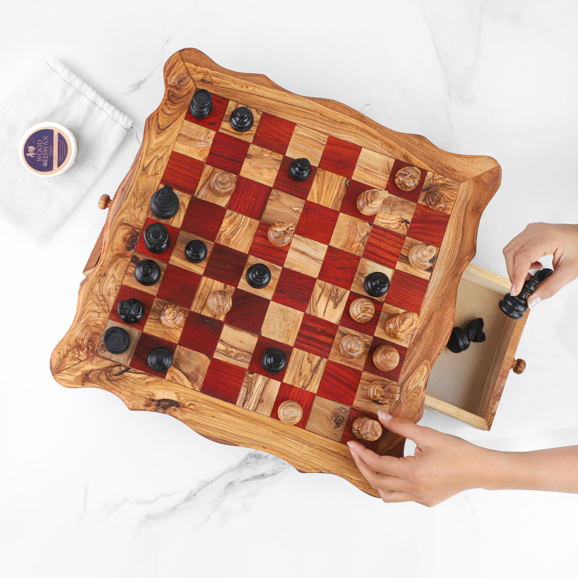 Handmade Chess Board from Tunisian Olive Wood – Artisan Olive Wood Game Board