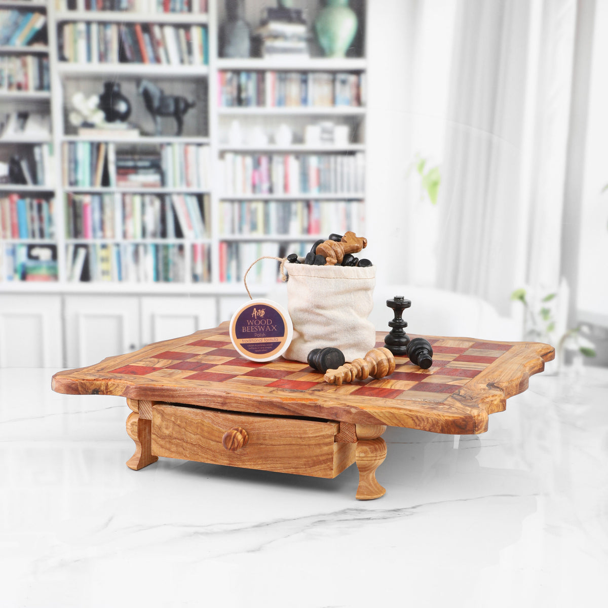 Handmade Chess Board from Tunisian Olive Wood – Artisan Olive Wood Game Board