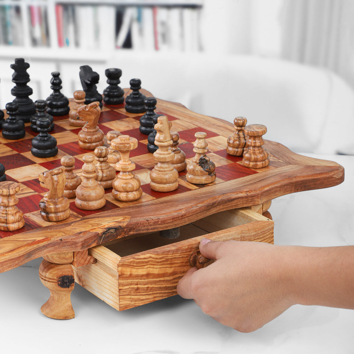 Handmade Chess Board from Tunisian Olive Wood – Artisan Olive Wood Game Board