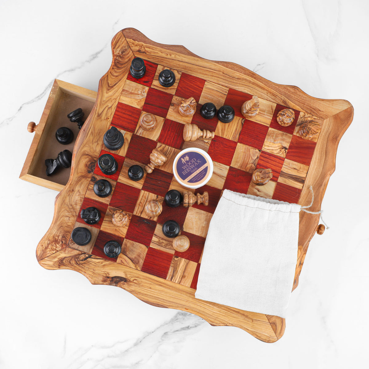 Handmade Chess Board from Tunisian Olive Wood – Artisan Olive Wood Game Board
