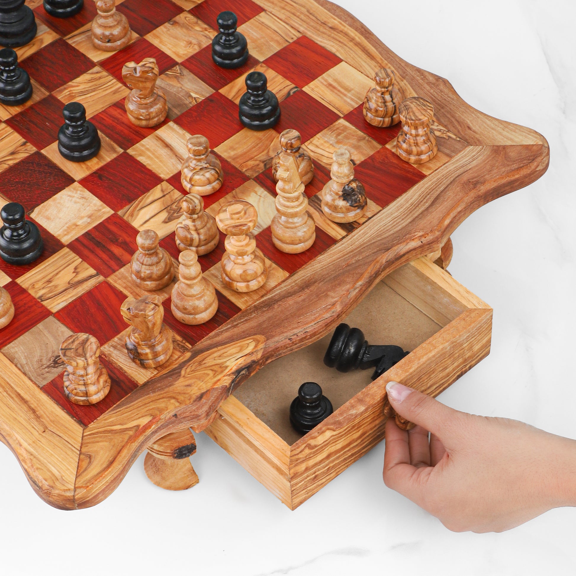 Handmade Chess Board from Tunisian Olive Wood – Artisan Olive Wood Game Board