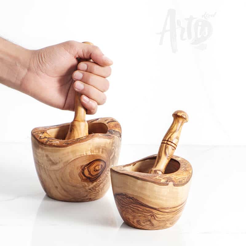 Rustic Olive Wood Mortar and Pestle – Handmade Kitchen Tool