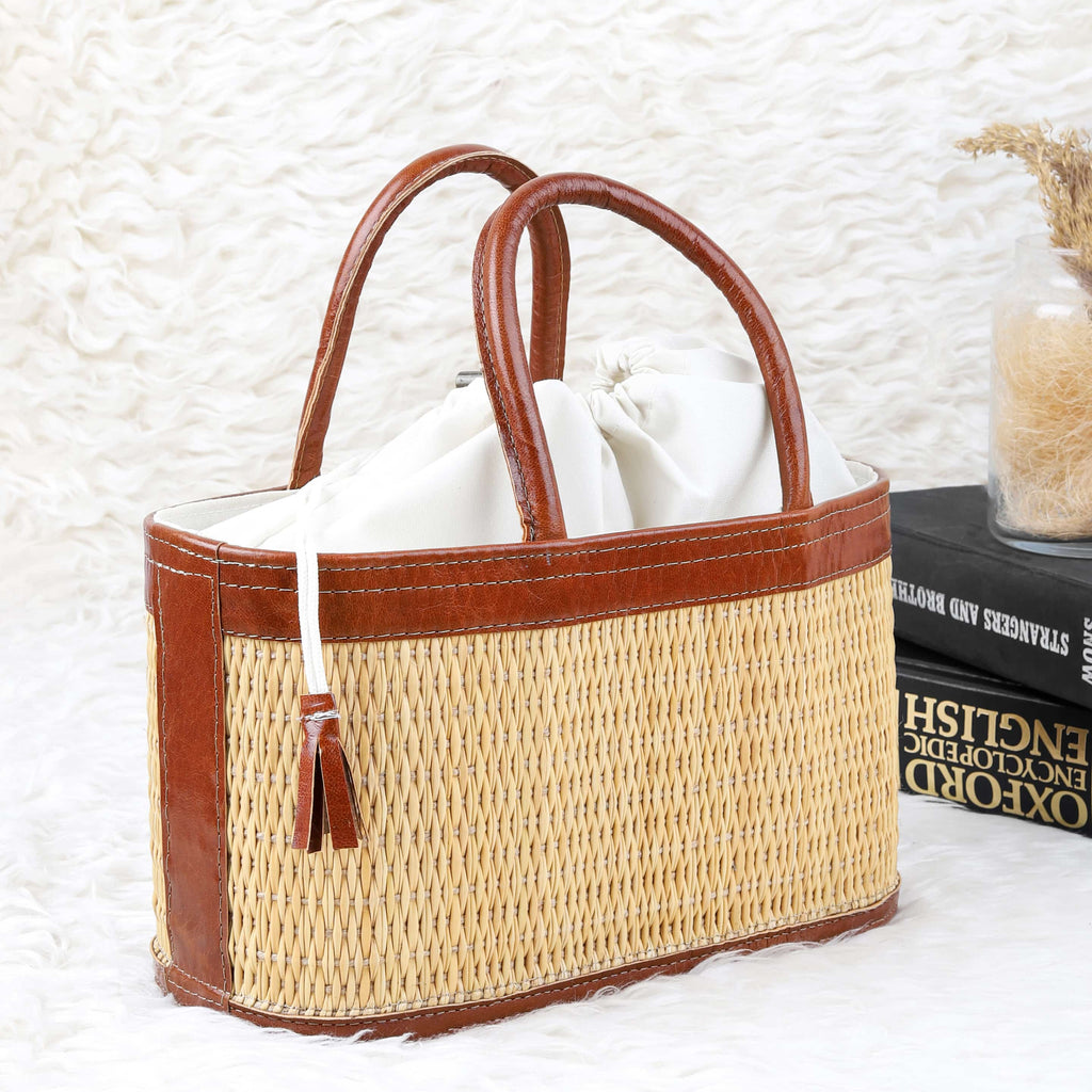 Handmade Top Handle Straw Bag