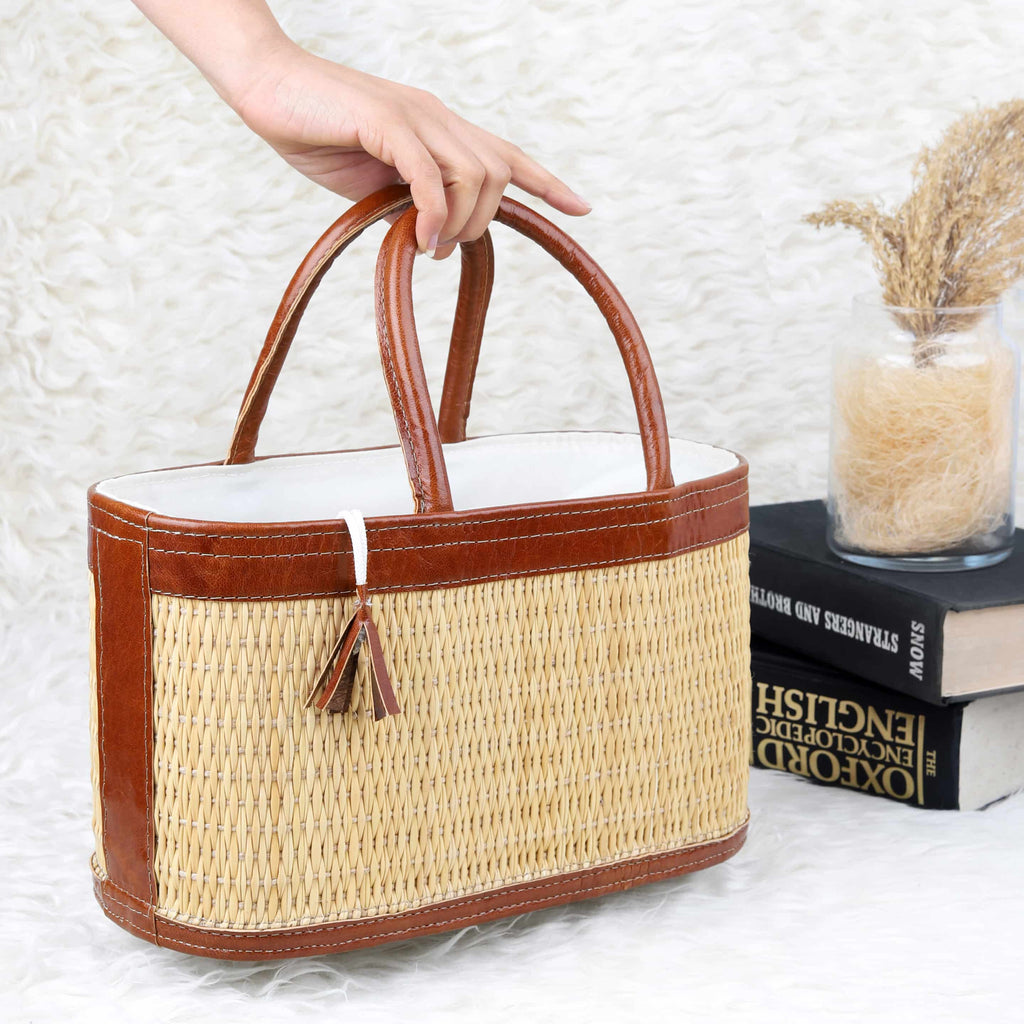 Handmade Top Handle Straw Bag