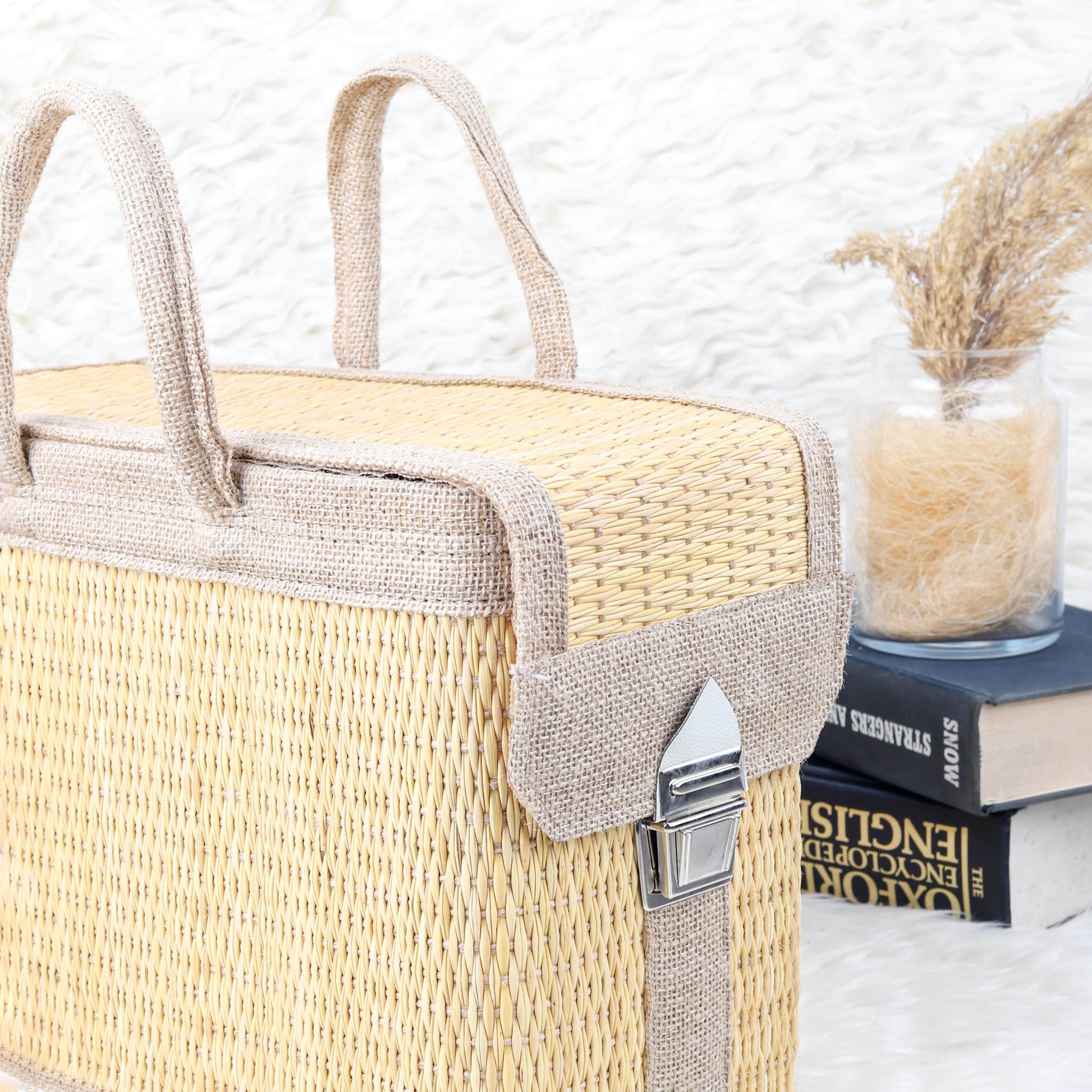 Handmade Straw Picnic Basket with Handle