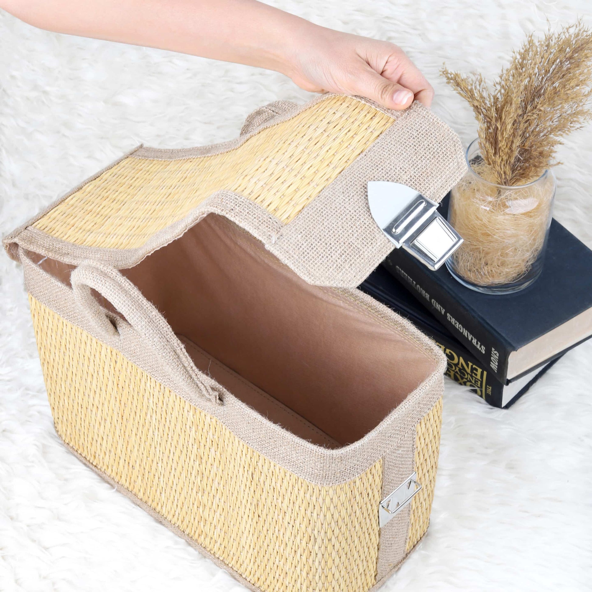 Handmade Straw Picnic Basket with Handle