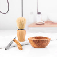 Olive Wood Shaving Set for Men – Handmade Brush, Bowl & Straight Razor | Artisraw Tunisie