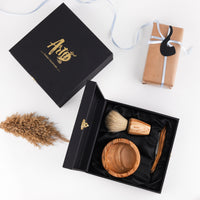 Olive Wood Shaving Set for Men – Handmade Brush, Bowl & Straight Razor | Artisraw Tunisie