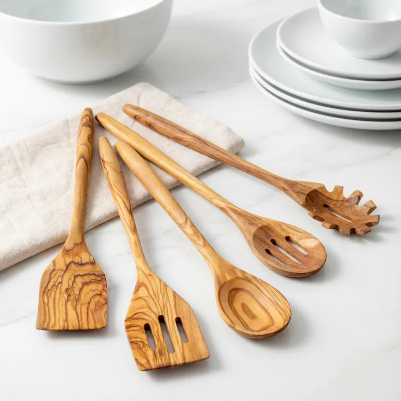 Olive Wood Utensil Set – 5-Piece Handmade Cooking & Serving Set