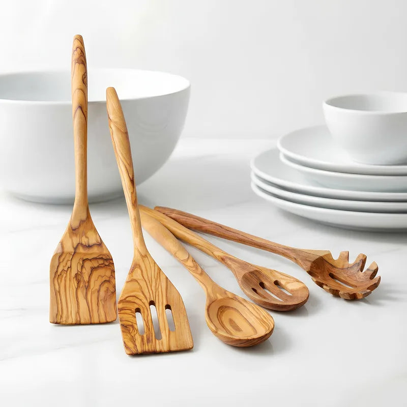 Olive Wood Utensil Set – 5-Piece Handmade Cooking & Serving Set
