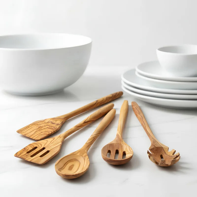 Olive Wood Utensil Set – 5-Piece Handmade Cooking & Serving Set