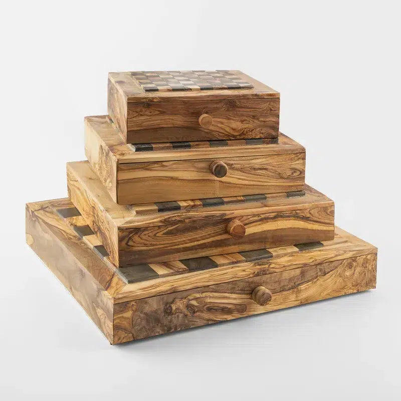 Olive Wood Chess Set with Drawer – Inlaid Board