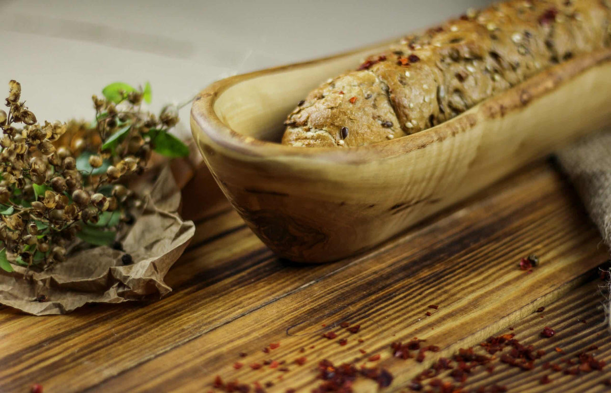 French Bread Basket Handmade from Olive Wood – Rustic Serving Bowl