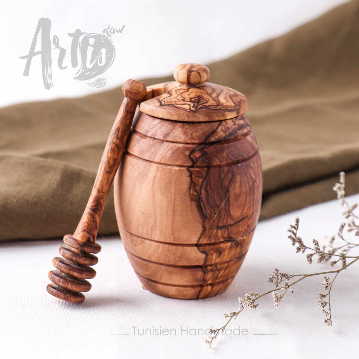 Olive Wood Honey Pot with Dipper