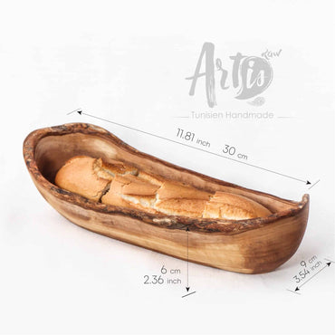 French Bread Basket Handmade from Olive Wood – Rustic Serving Bowl