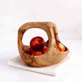 Olive Wood Fruit Basket with Handle – Handcrafted Wooden Kitchen Décor