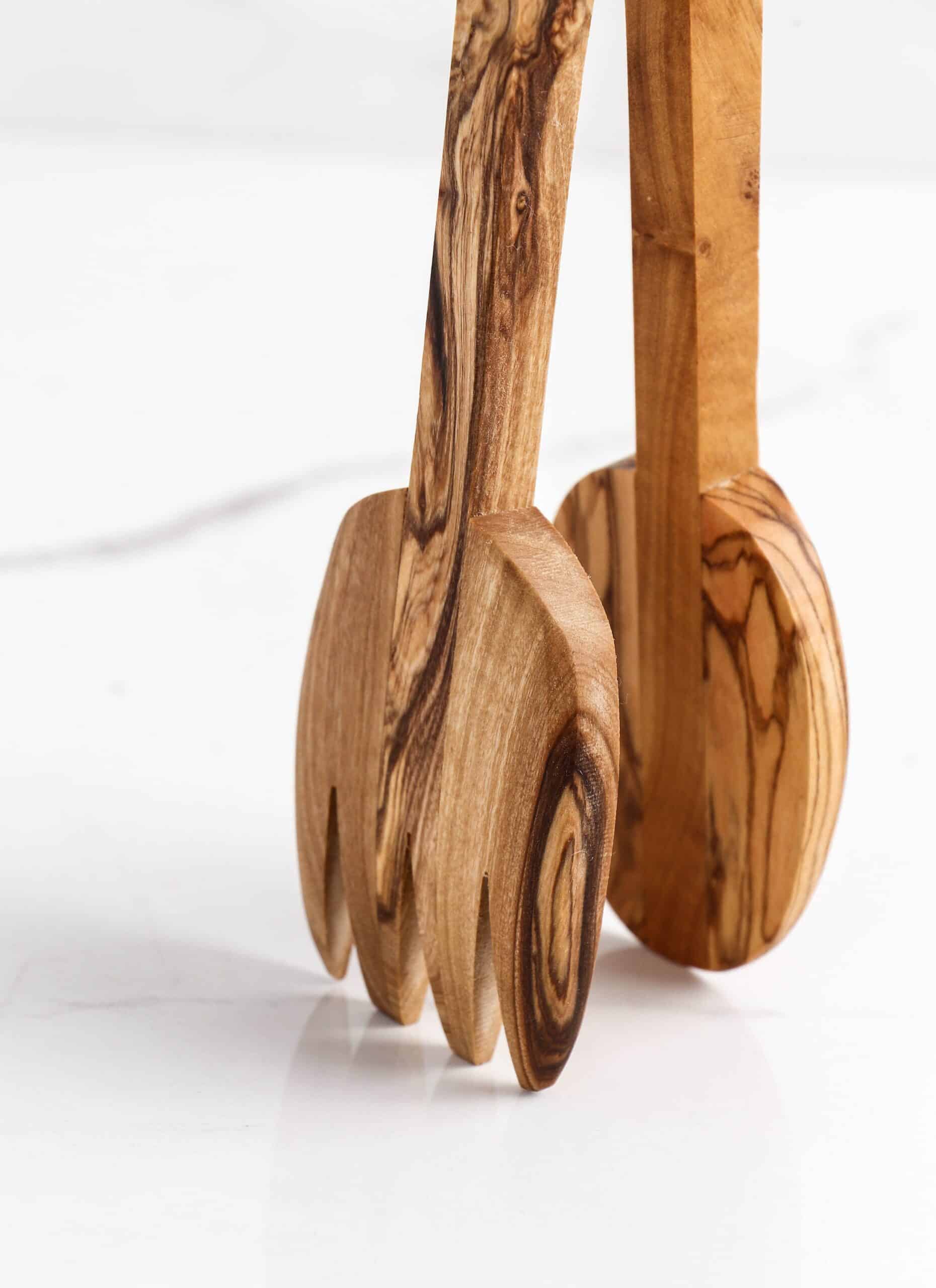 Olive wood toast tongs