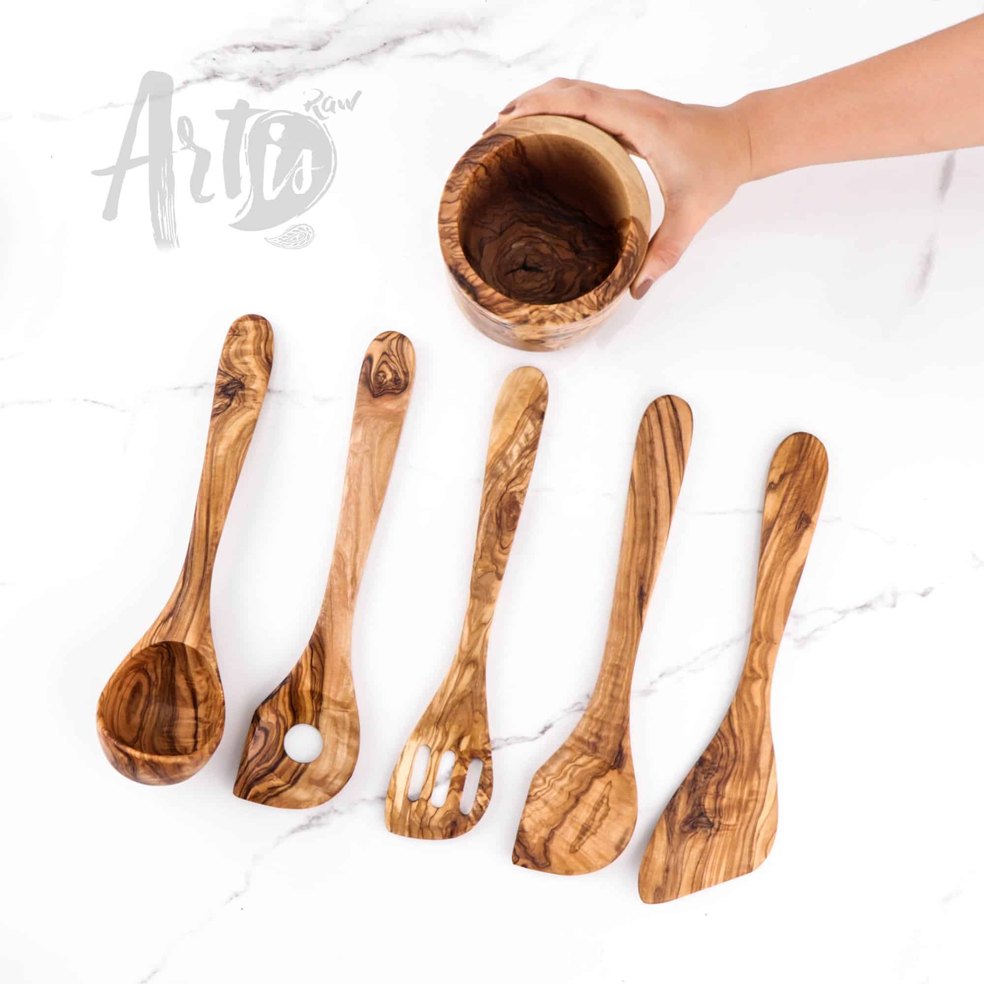 Kitchen Utensil Set Handmade from Olive Wood