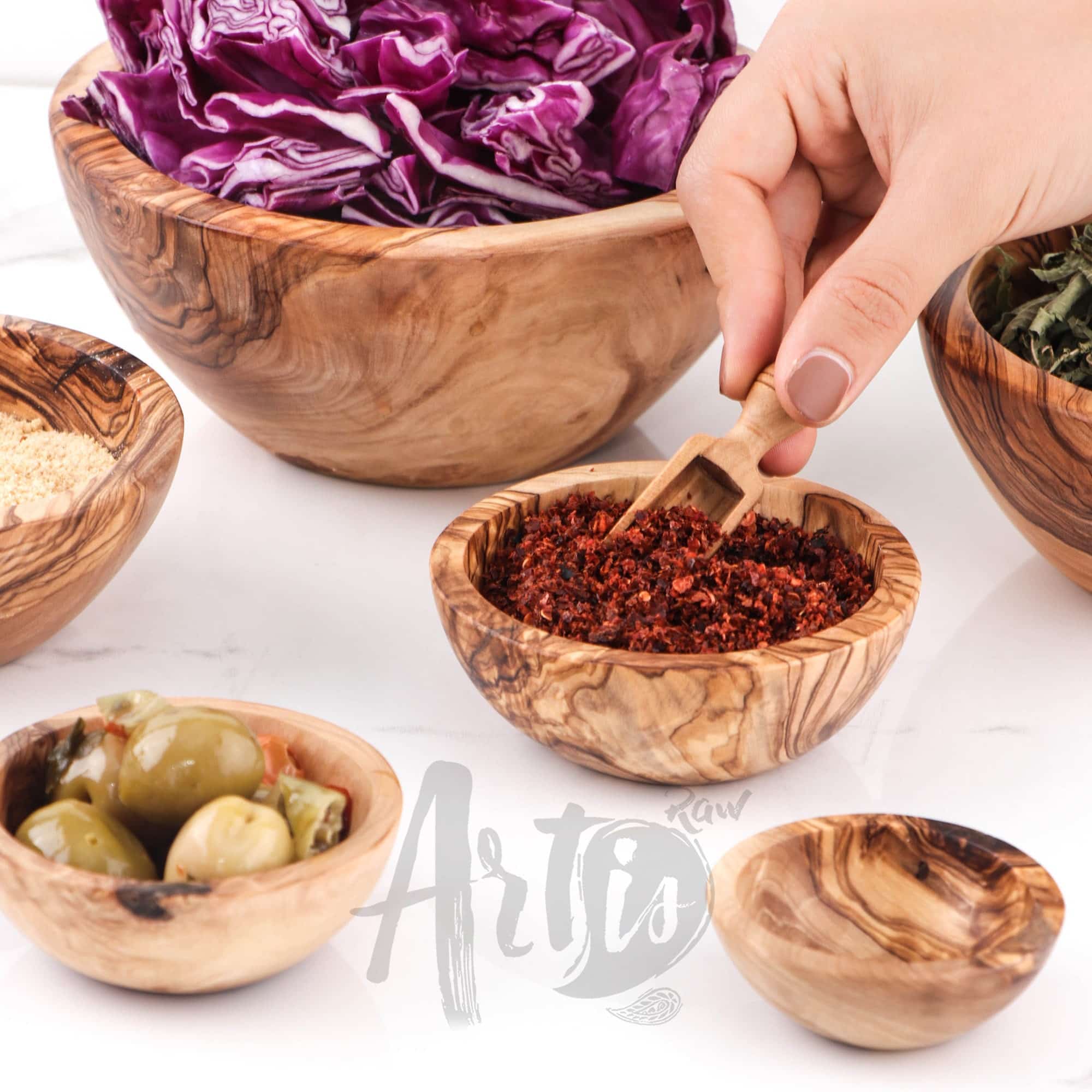 Handmade Olive Wooden Serving Bowls