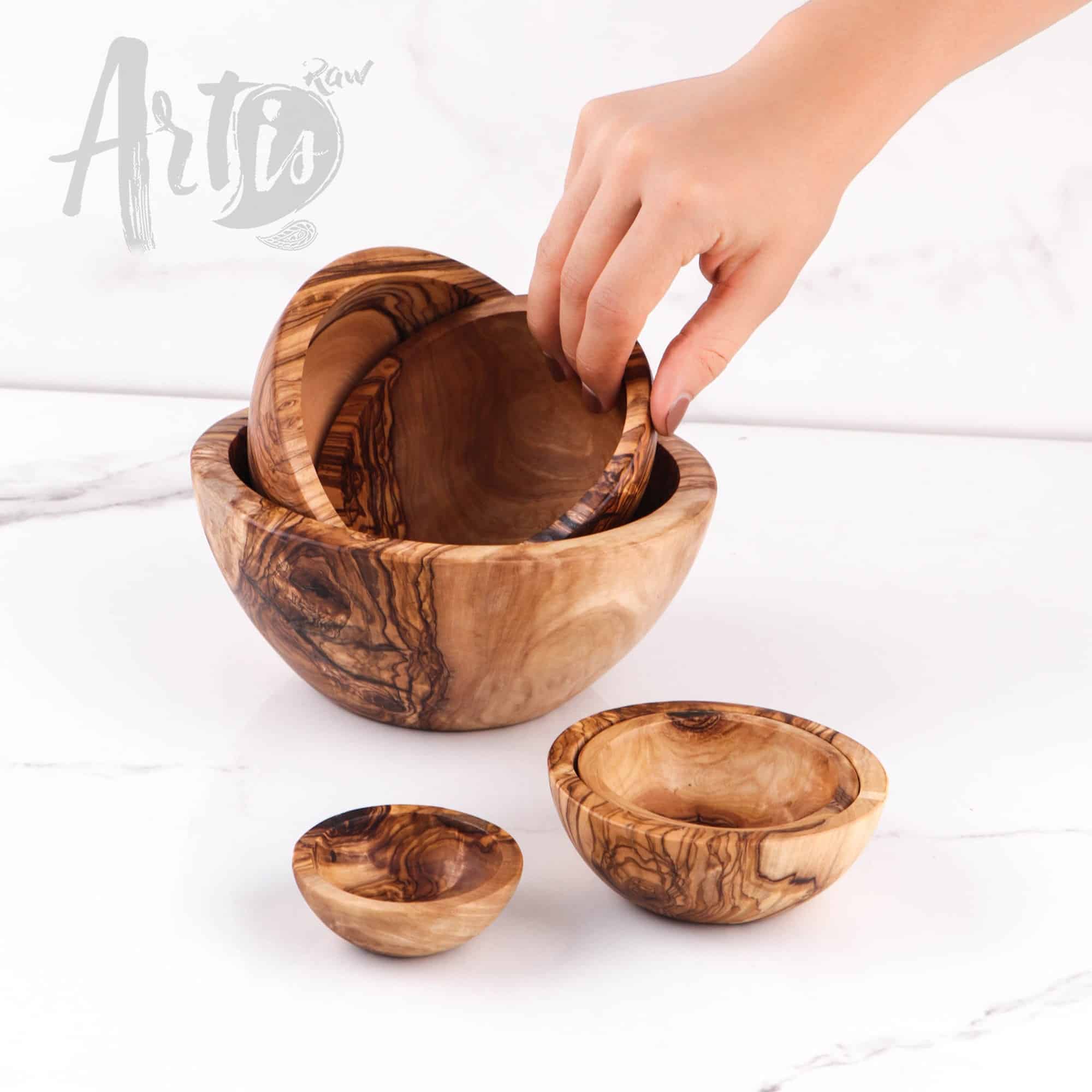Handmade Olive Wooden Serving Bowls