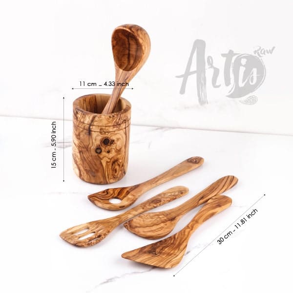 Kitchen Utensil Set Handmade from Olive Wood