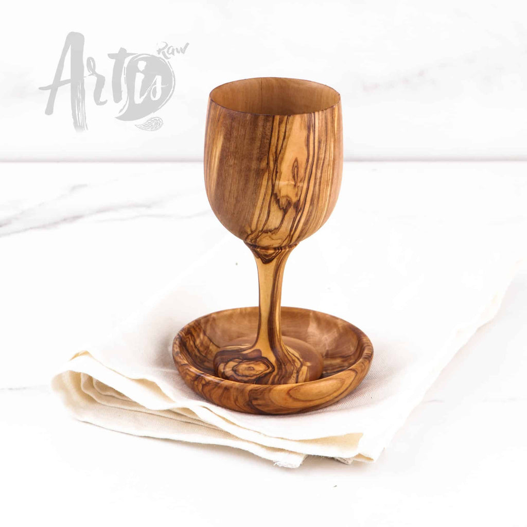 Chalice and Paten Set Handmade from Olive Wood