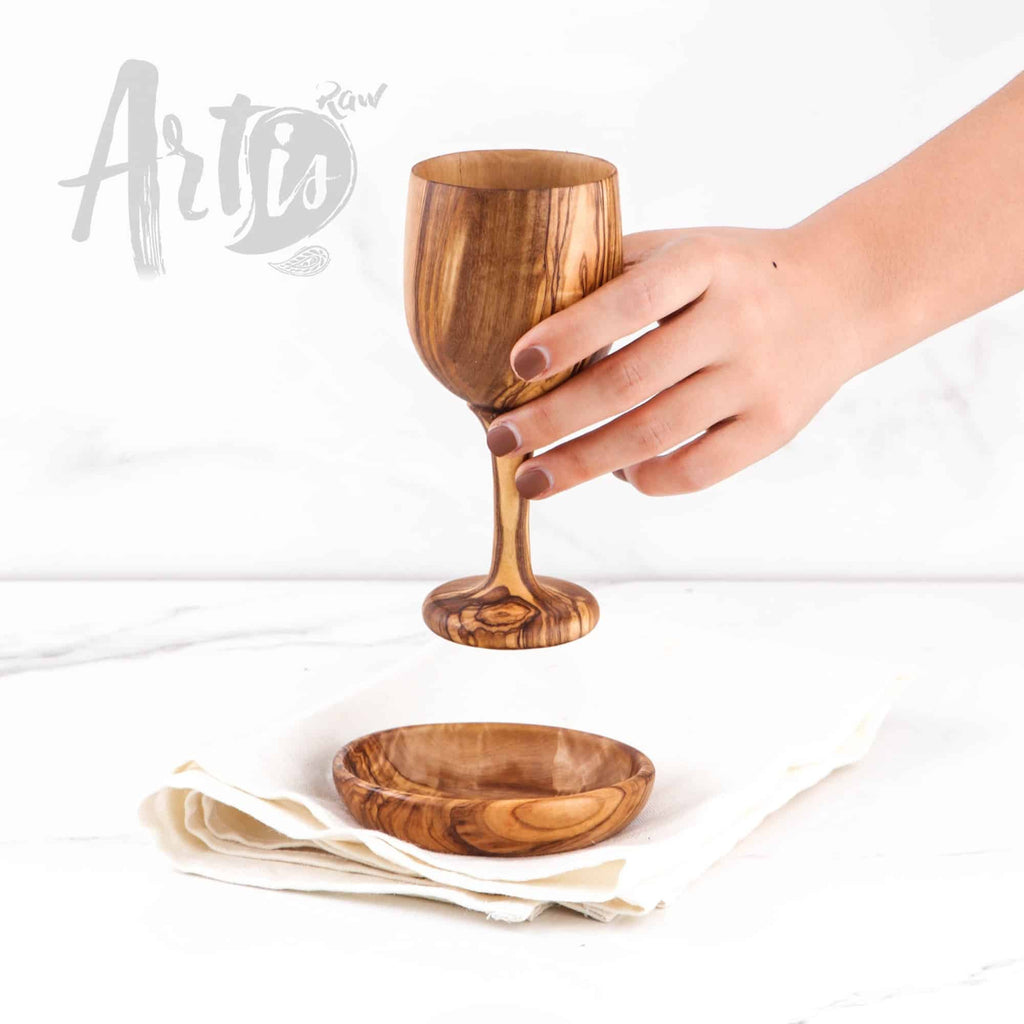 Chalice and Paten Set Handmade from Olive Wood