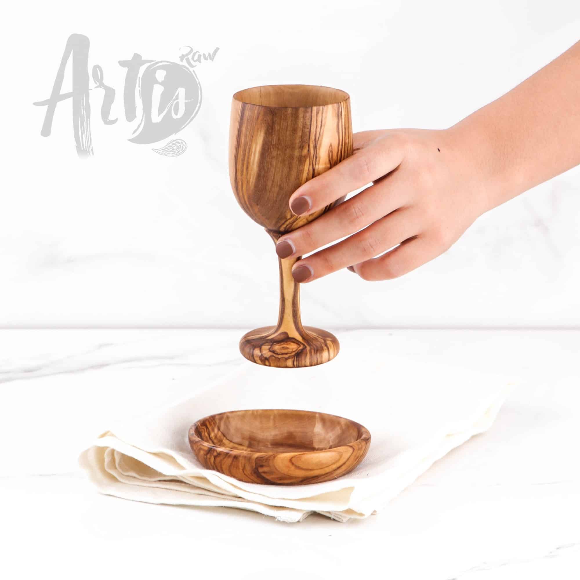 Chalice and Paten Set Handmade from Olive Wood