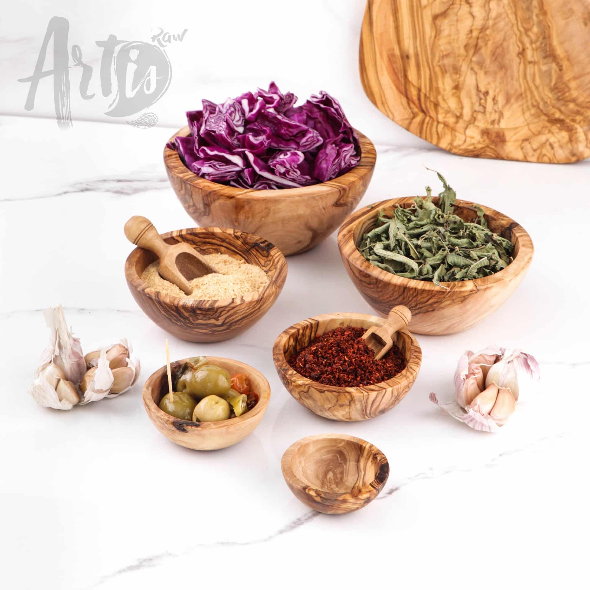 Handmade Olive Wooden Serving Bowls